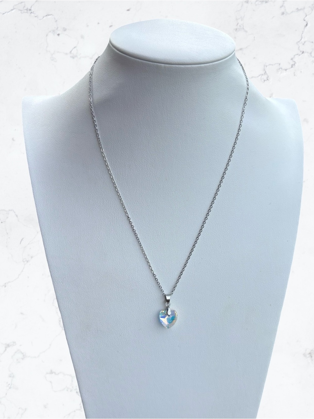 Silver Heart Crystal Pendant Necklace - Iridescent